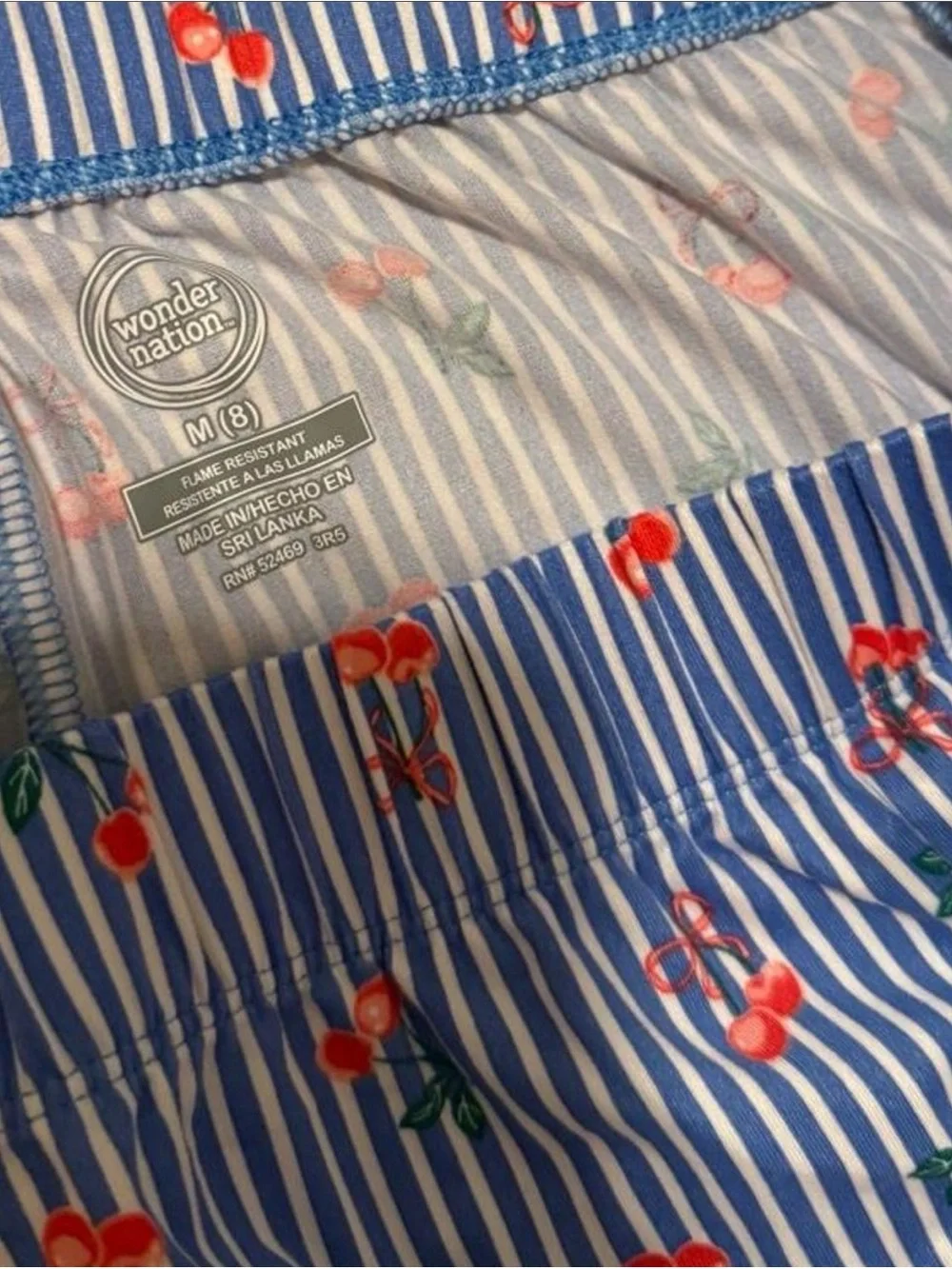 Wonder Nation Kids Blue Striped Cherry Pajama Set - Short Sleeve and Shorts